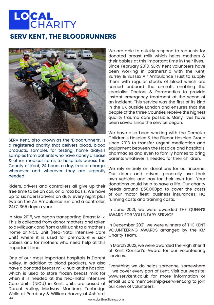 Find out about Serv Kent, the bloodrunners who deliver blood and other medical items across the country by reading the article on page 44 of this month's magazine or by heading to the link below.
buff.ly/42uPfcg