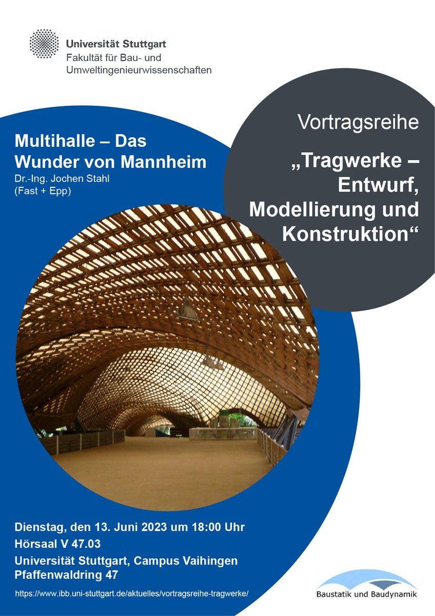 Join Jochen Stahl – partner @Fast_Epp and #VisitingProfessor @itke_stuttgart – for his lecture on the #Multihalle #Mannheim, at the @Uni_Stuttgart today! #UniversityOfStuttgart #IBB #IntCDC #codesign #timberconstruction