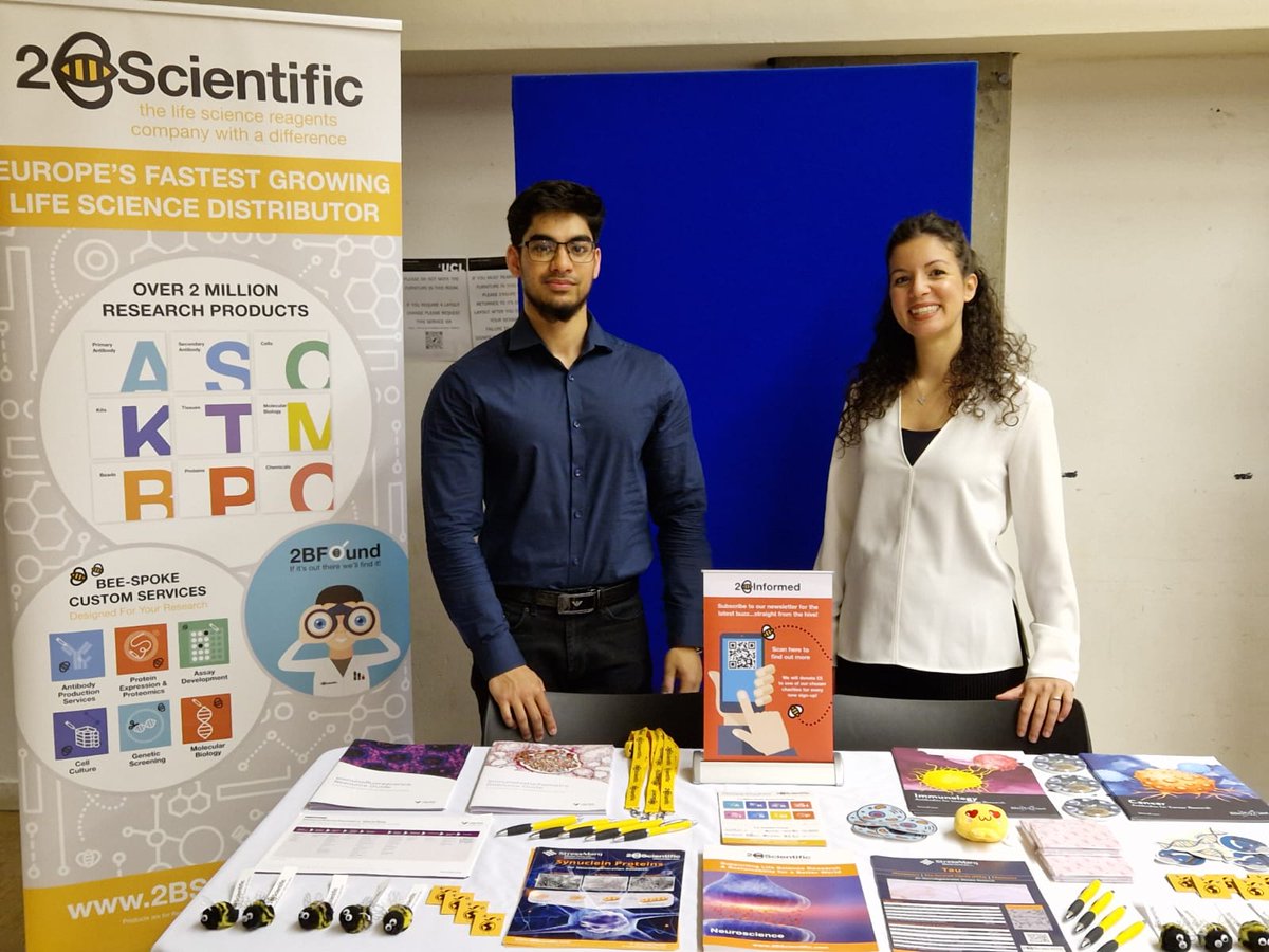 2BScientific's tweet photo. The #UCLNeuroDomain Symposium is finally here!
Be sure to come and meet up with our Account Managers, Syed Ahmed and Maria Campailla to get some 2BScientific merch before it's too late!
Many go out to our hosts @rco_slms_ucl!
#Neuroscience #Networking #2BScientific https://t.co/wt3F9Wumkv