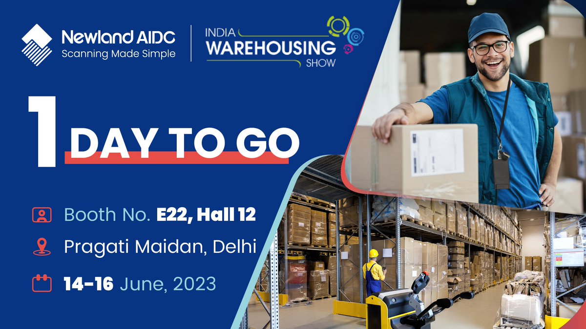 1 day left! Join us at Newland AIDC's booth, E22, Hall 12, India Warehousing Show 2023, and witness the future of warehousing and logistics.

#IWS2023 #NewlandAIDC #iws #indiawarehousingshow #transportation #logistics #warehousingsolution #supplychain #ecommerce #warehousing
