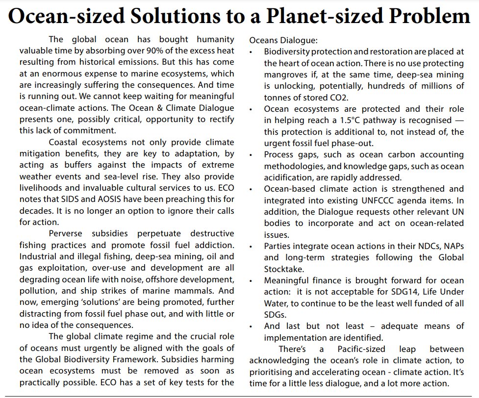 Today is the #OceanClimateDialogue at #SB58 in #Bonn.

Read our piece in @CANIntl ECO today!

#Ocean action is #Climate action!