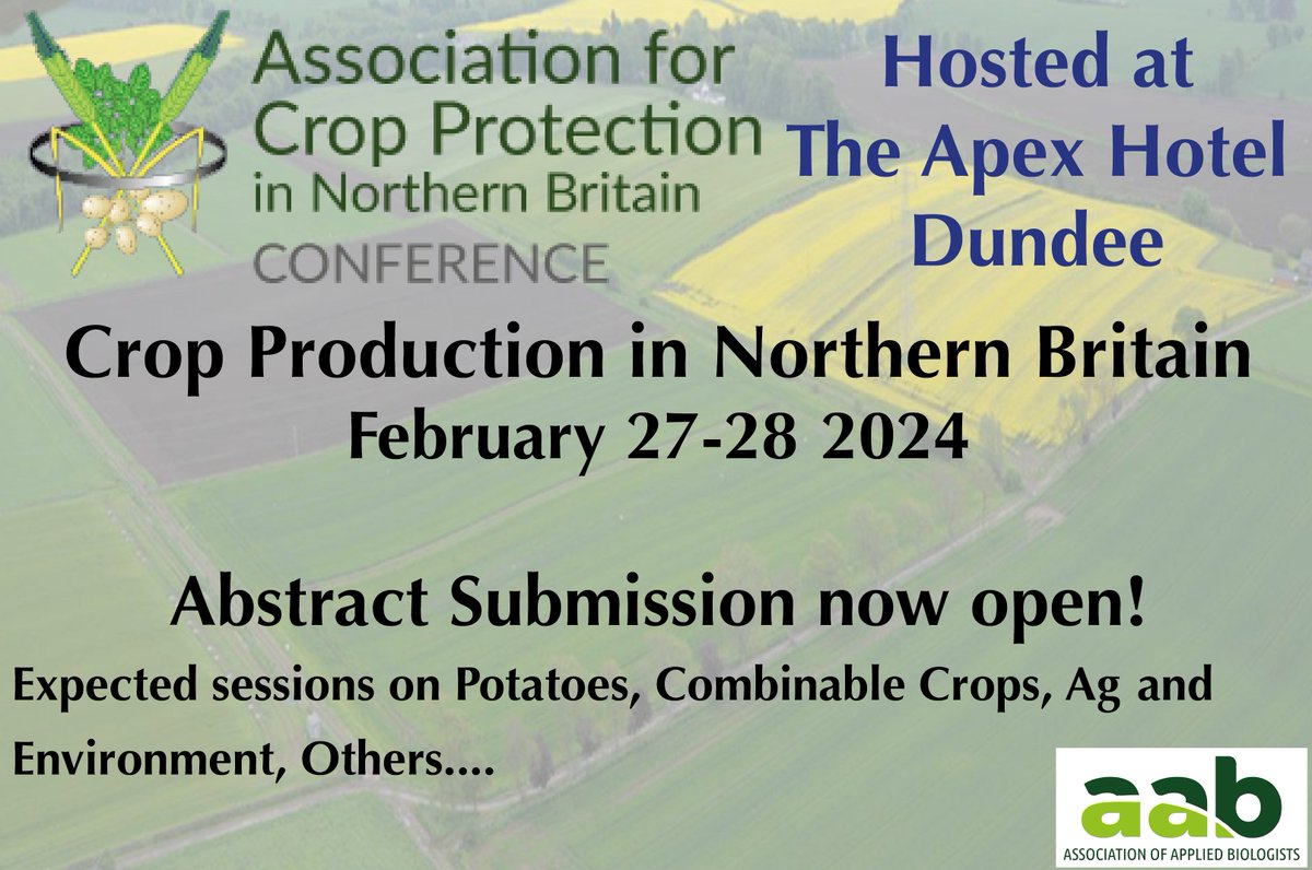 We are delighted to launch 'Crop Production in Northern Britain 2024 #CPNB2024 organised by AAB on behalf of ACPNB 📅 Feb 27-28 2024 📍Dundee, 🏴󠁧󠁢󠁳󠁣󠁴󠁿 🕸️cpnb.org
