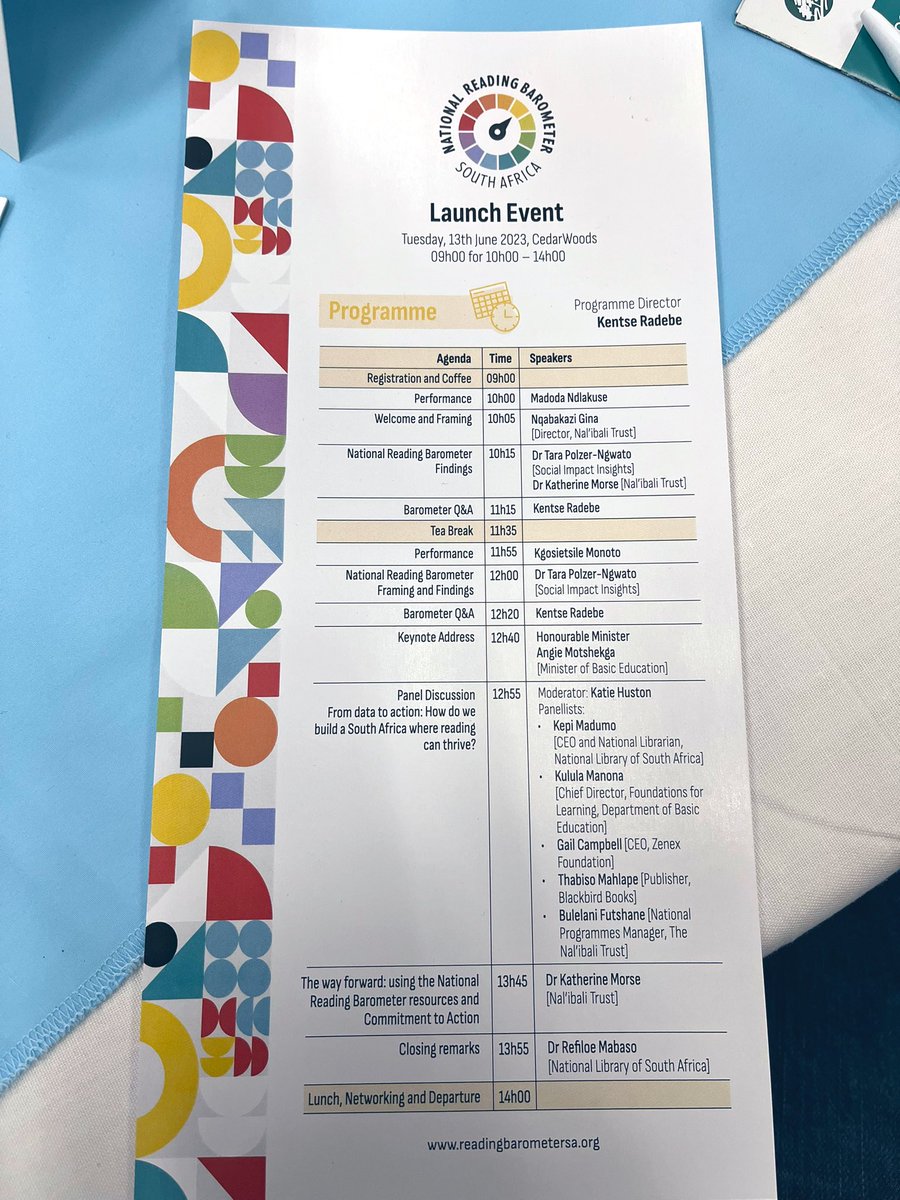 BarometerSA's tweet photo. Today's programme for our #NRBLaunch. Join us here https://t.co/5VJUjssnpE or follow @barometersa and
@NalibaliSA for updates under #readingbarometer #NRBLaunch #NationalReadingBarometer https://t.co/y9WuRydMXE
