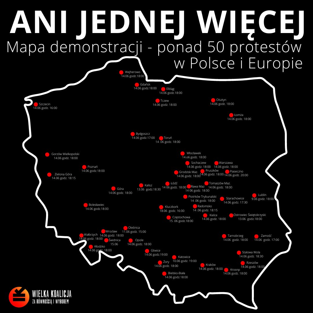 WielkaKoalicja's tweet photo. Już ponad 5⃣0⃣ demonstracji w Polsce i poza granicami (Wiedeń, Berlin, Sardynia i Londyn) po śmierci Doroty w szpitalu w Nowym Targu.
Nie chcemy umierać z powodu decyzji lekarzy, którzy zwlekają z zakończeniem zagrażającej nam ciąży.
#AniJednejWięcej #anijednejwiecej #aborcja https://t.co/PITR9Dh6V7