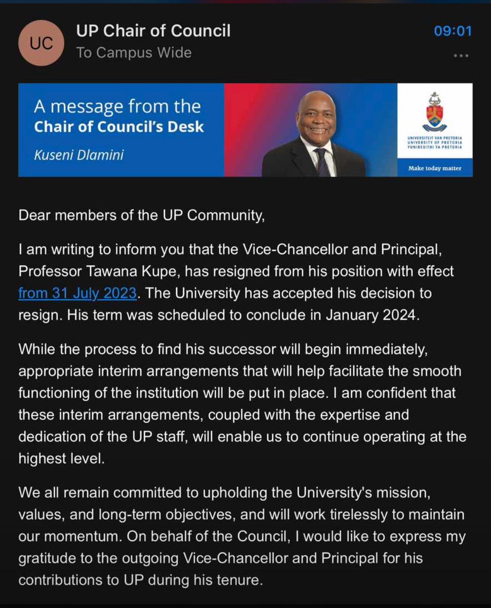In another twist to the higher education leadership crisis, Kupe is out at UP🙈🙈🙈