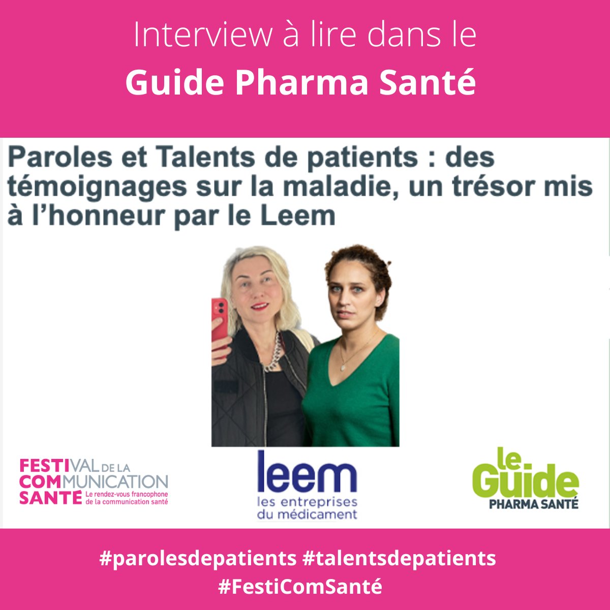 ✔️ '#talentsdepatients permet de mettre à l’honneur la parole sous d’autres formes et c’est fondamental' @stephane_de @LeemFrance 

📆 Palmarès révélé le 26 juin

🔎@marta_kuznicki 
#parolesdepatients 👉@Guide_Pharma @festicomsante
#festicomsante 

guidepharmasante.fr/paroles-et-tal…