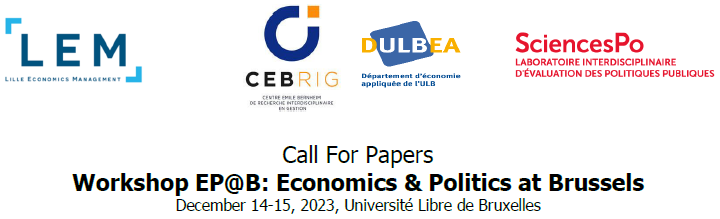 pgmeon's tweet photo. Interested in interdisciplinary work on public policy, political economy, and public choice?
Join us for the next Economics &amp; Politics workshop organized by @Dulbea_Ulb @CEBRIG_SBS_EM @LIEPP_ScPo &amp; LEM.
Submit by September 15👉 https://t.co/dB9A5vfyus #econtwitter
Details👇 https://t.co/EvN6zlrfeE