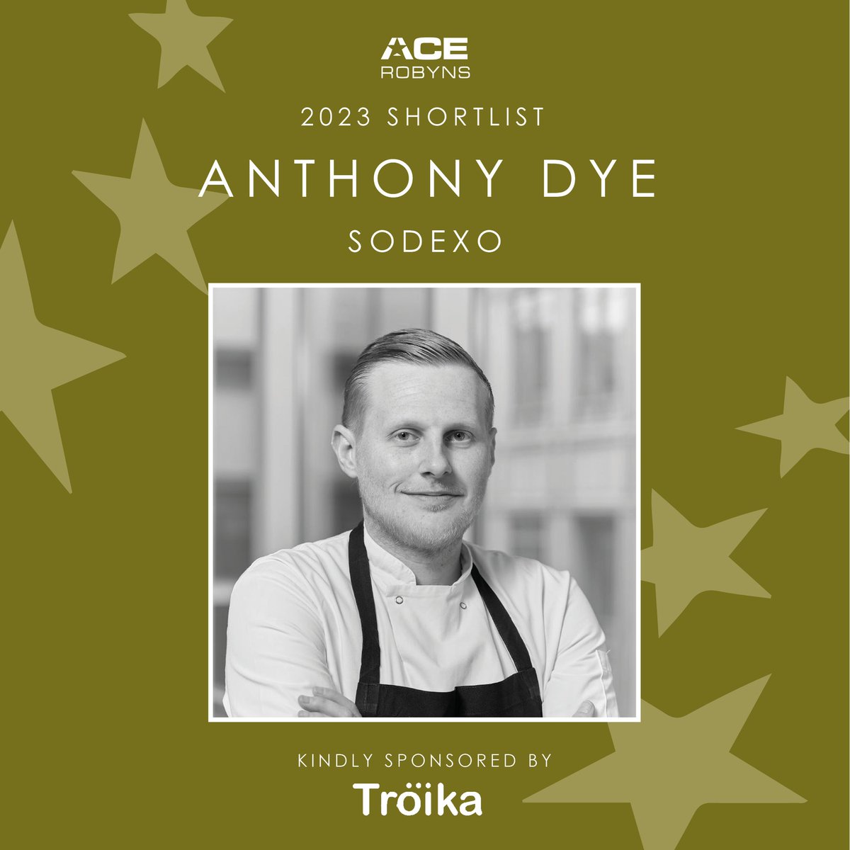 Congratulations to our 4th shortlisted ACE Robyn. Anthony Dye Head Chef @SodexoUK_IRE see you on 11th July for the awards and summer social at Bluefin. Thanks to our sponsors @Troikachat and our hosts @graysonsuk tickets still available #acerobyns23 #acenetworking