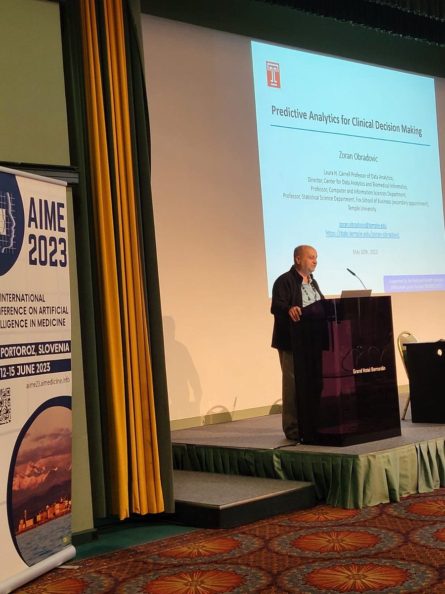 Great talk from today's keynote speaker:
Zoran Obradovic

#AIME2023