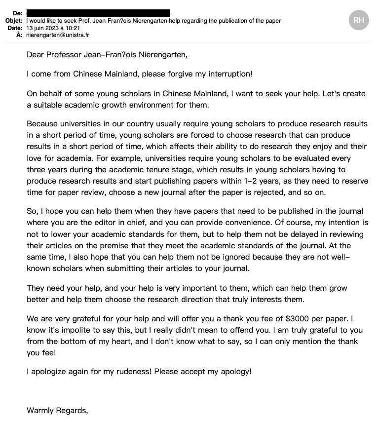 After scientific misconduct, now they try corruption. Very sad to see this lack of ethics in the academic system...