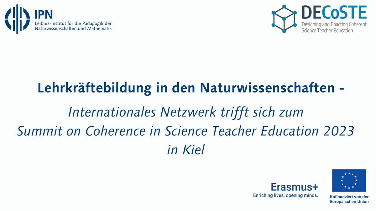 IPN_Kiel's tweet photo. Vom 14. bis 16. Juni trifft sich ein int. Netzwerk von Forschenden zum Summit on Coherence in Science Teacher Education 2023 in #Kiel. Das Ziel: diverse Perspektiven zur Kohärenz in der Lehrkräftebildung der Naturwissenschaften zusammenbringen 👇https://t.co/fnoLJzRcDh
#DECoSTE https://t.co/poHxe6mNOs