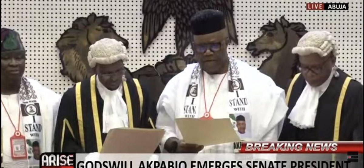 #BreakingNews: Senator Godswill Akpabio has emerged the 10th Senate President of Nigeria in a keenly contested election after a seemingly chaotic opening at the Inauguration of the 10th Assembly of Senators of the Federal Republic of Nigeria.