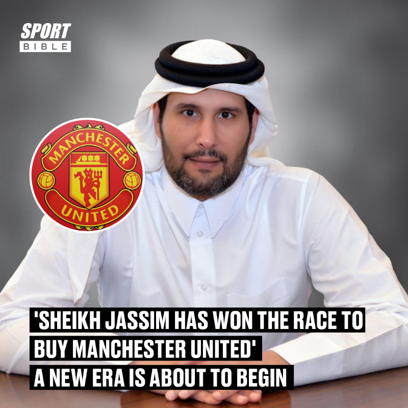 sportbible's tweet photo. 🚨 HUGE NEWS JUST IN 🚨

It appears that Sheikh Jassim has FINALLY won the Manchester United takeover race! 😱✍️