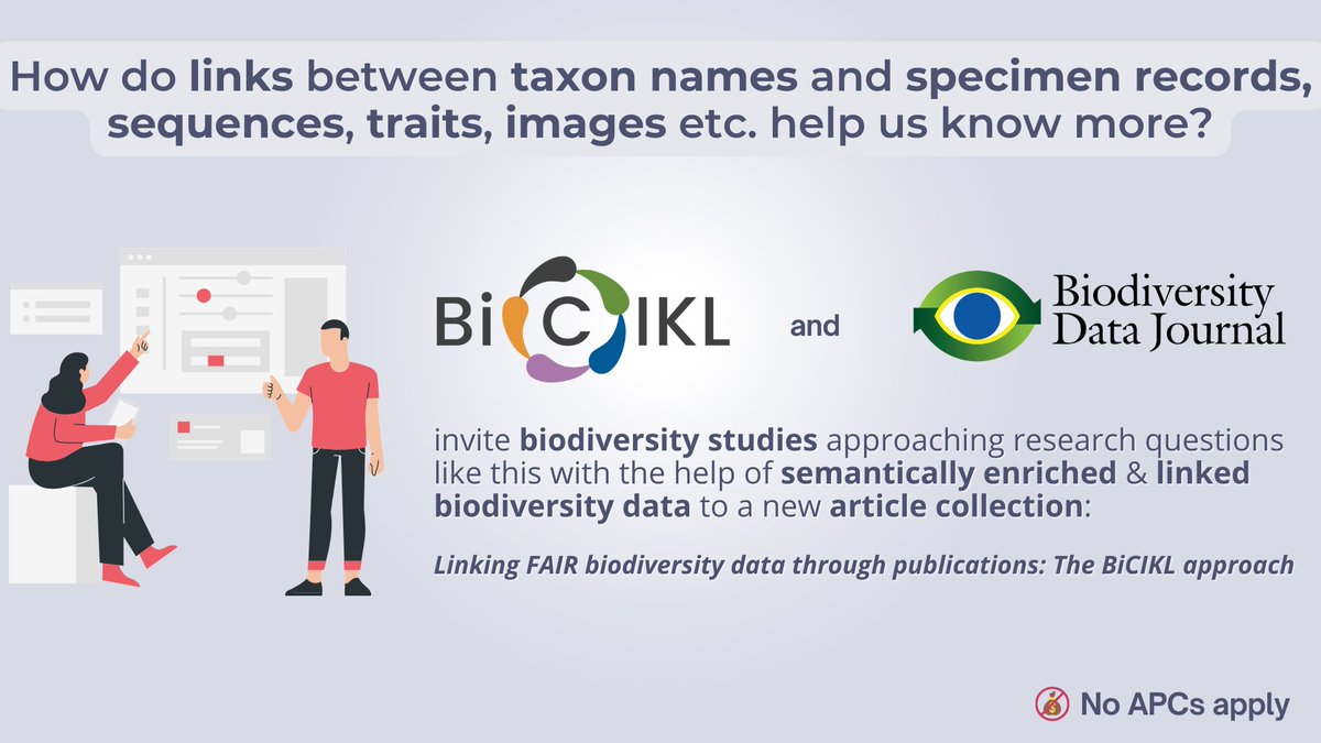 Pensoft's tweet image. 💡Reminder about the #NoAPCs article collection at @BioDataJournal where @Bicikl_H2020 invites various type of submissions demonstrating the value & use of #LinkedOpenData in #biodiversity research! 
‼️ Manuscript submission deadline: 31 Dec 2023.
More: blog.pensoft.net/2023/03/06/bic… ℹ️