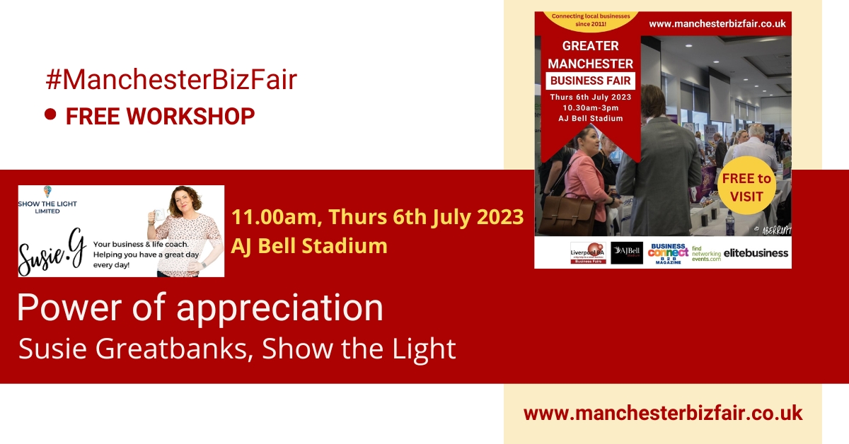 Appreciation is about so much more than saying thanks.
Attend this #freeworkshop at #ManchesterBizFair to learn more about appreciation languages & get practical tips you can apply in your business and life.
Book your free places now at manchesterbizfair2023.eventbrite.co.uk