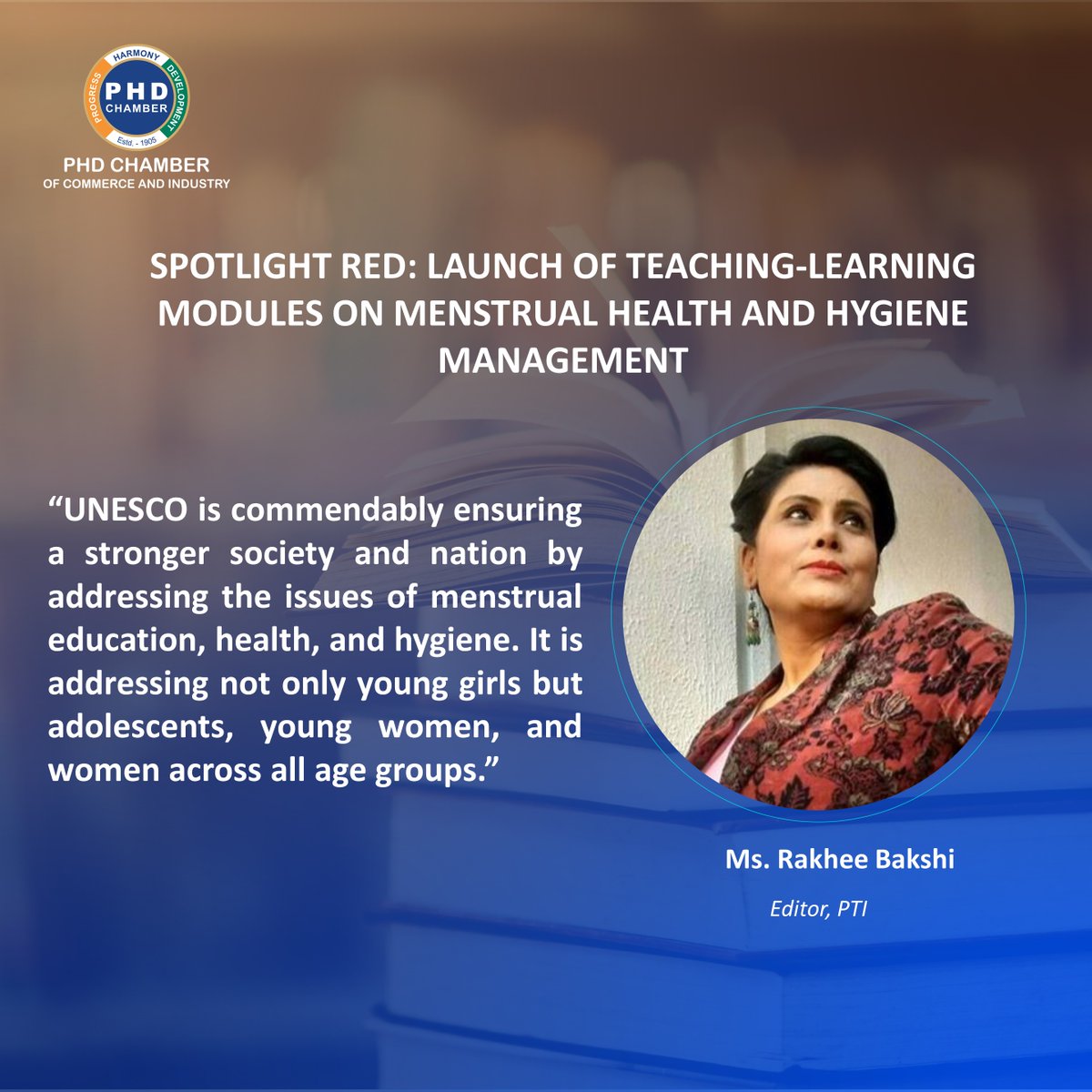 phdchamber's tweet photo. Ms. Rakhee Bakshi, Editor, PTI, communicates her point of view on "Spotlight Red: Teaching-Learning Modules on Menstrual Health and Hygiene Management" held today at PHD House, New Delhi.
#PHDCCI #SpotlightRed #MenstrualHealth #HygieneManagement #teachingmodule #learningmodule https://t.co/BTCh8mZVVp