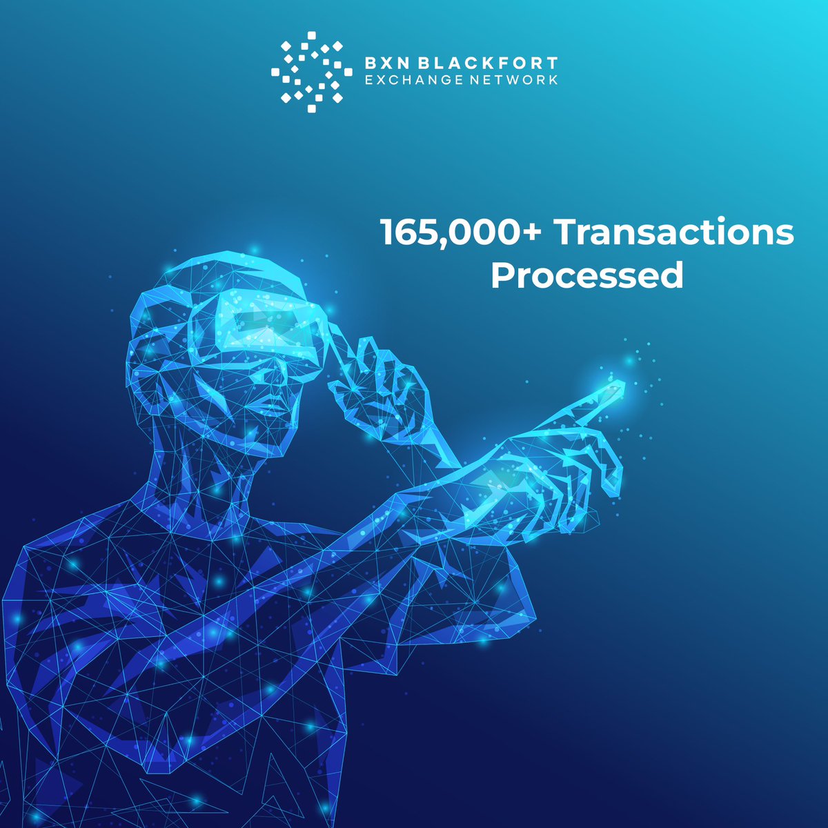 blackfort's tweet photo. We are thrilled to announce that the Blackfort Exchange Network has successfully processed over 165,000 transactions, marking a significant milestone in our platform's growth. We are grateful to our dedicated users who have placed their trust in us and made this achievement possible.