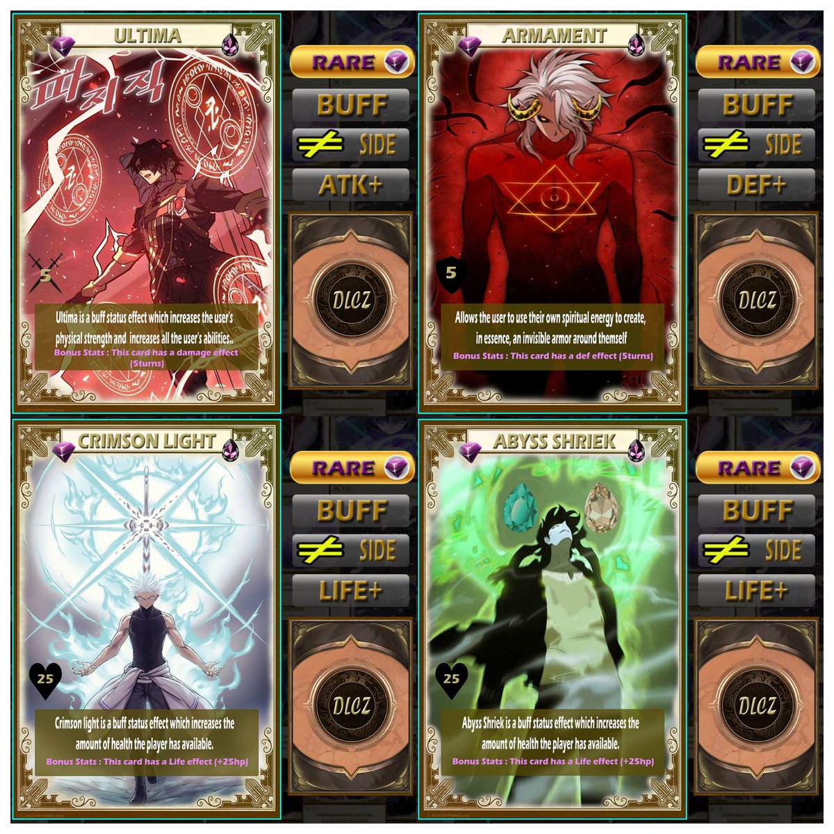 SharukhDrake's tweet image. Rare Buff Cards are now available on NFT.io

Abyss Shriek
beta.nft.io/asset/2184-17

Armament
beta.nft.io/asset/2184-18

Crimson Light
beta.nft.io/asset/2184-19

Ultima
beta.nft.io/asset/2184-20

#dlczTCG #efinity #enjin