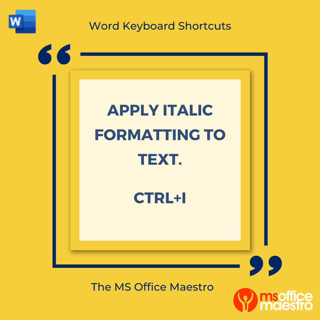 Keyboard shortcut - in Word to apply italic formatting to text press Ctrl + 1

#va #ea #pa #learn #Word #keyboardshortcut #toptiptuesday