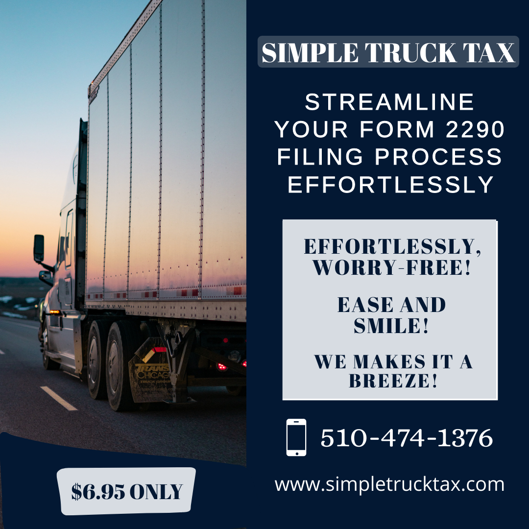 Effortless Form 2290 filing with peace of mind. Experience convenience, affordability, and top-rated service.

#Form2290 #simpletrucktax #trucker #truckers #tax
#TopRatedEFile #TrustedProvider #IRSAuthorized #SecureAndAccurate #EfficiencyGuaranteed
#Online #onlinebilling