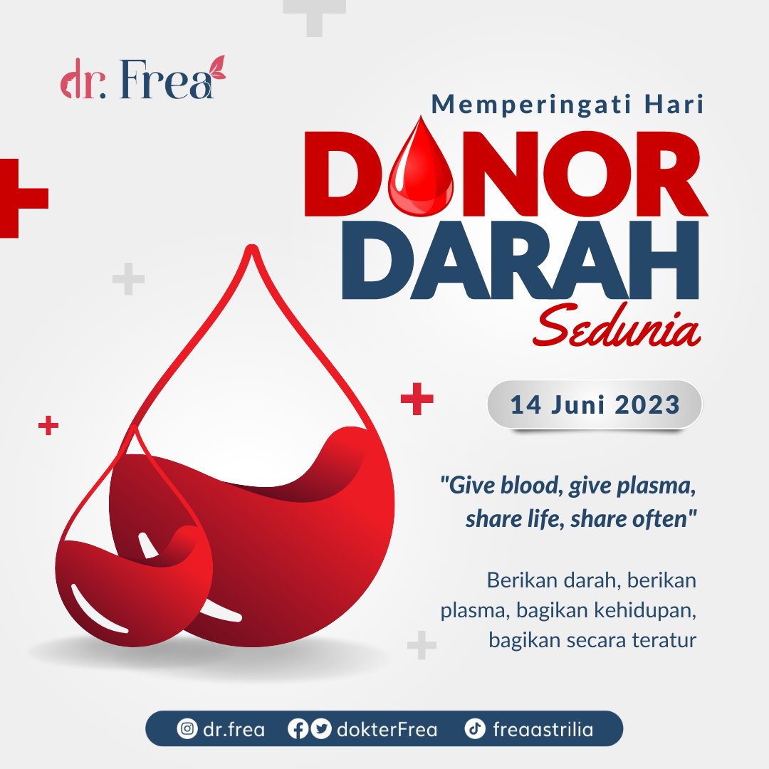 dokterFrea's tweet photo. Selamat memperingati Hari Donor Darah Sedunia 14 Juni 2023.

Jangan lupa berdonor darah karena setitik darah menyelamatkan nyawa seseorang.

#donordarah #donordarah2023 #donordarahsedunia #donordarahsedunia2023 #worldblooddonation #worldblooddonationday https://t.co/5ba6TXIblX