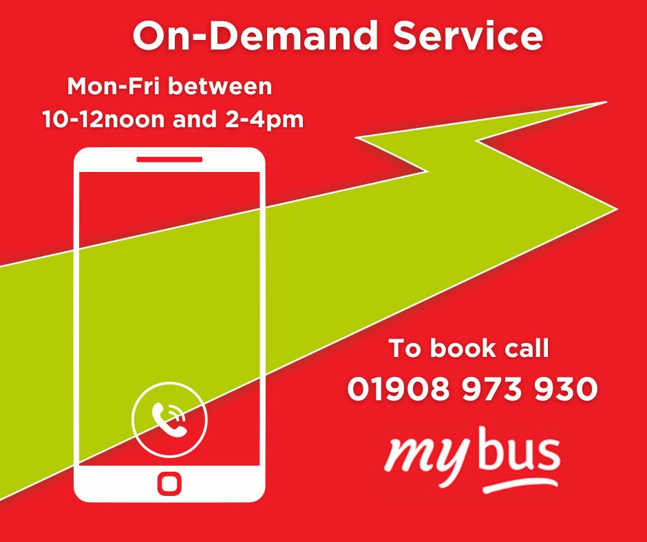My_MiltonKeynes's tweet photo. ***On-Demand – MyBus service***
Did you know as part of the relaunch of the NEW Electric 9-seater #MyBus we have launched an on demand service between…
📅 Mon-Fri 
⏰ 10-12 noon &amp; 2-4pm 
📞 Call 01908 973 930 
Read more here: https://t.co/Ve8Gz5asbw https://t.co/7jok7SXrr4