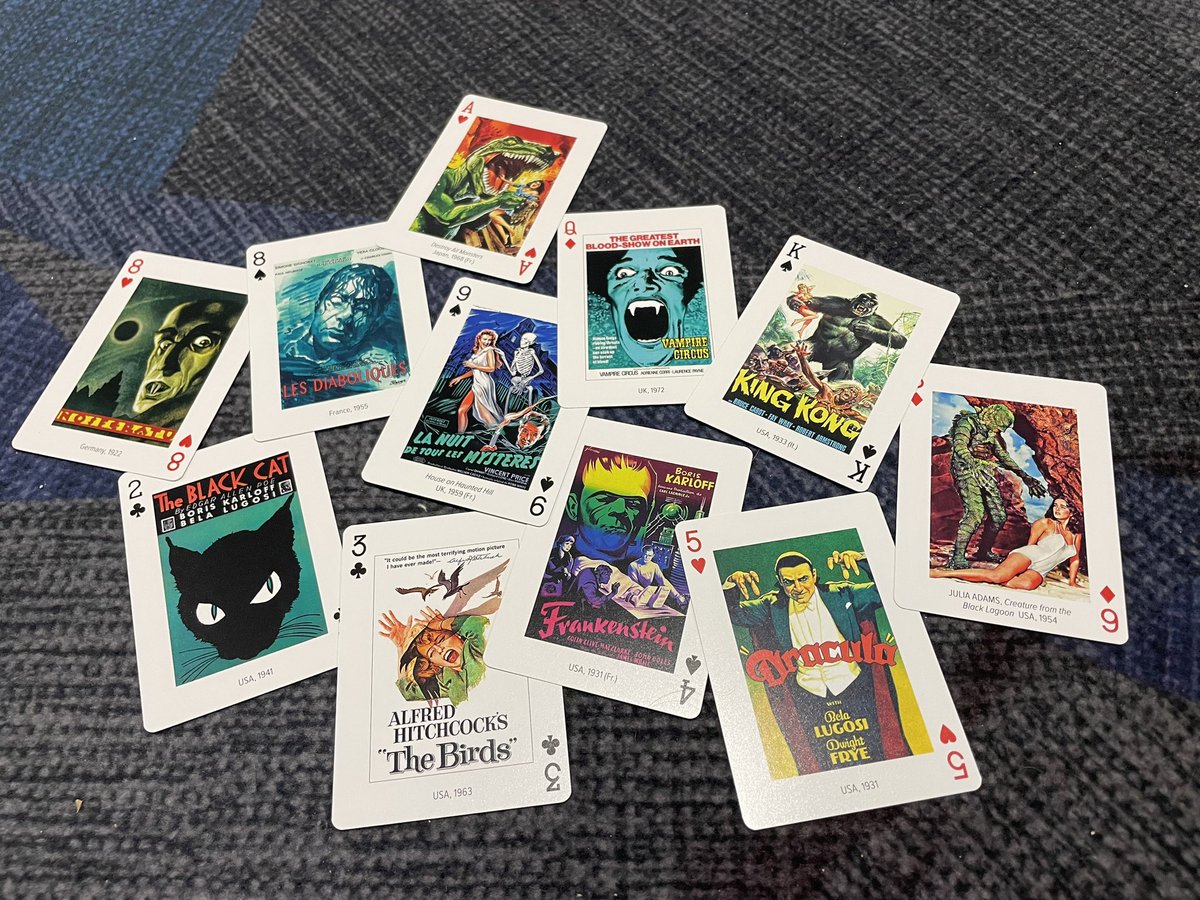 DrWalkingDead's tweet photo. I may be in a forced overnightage in the Las Vegas airport, but I have these super fly “classic #horror movie” playing cards I got on Transylvania to keep me busy! #findingdracula #founddracula #iguess https://t.co/pLlo5ruAq4