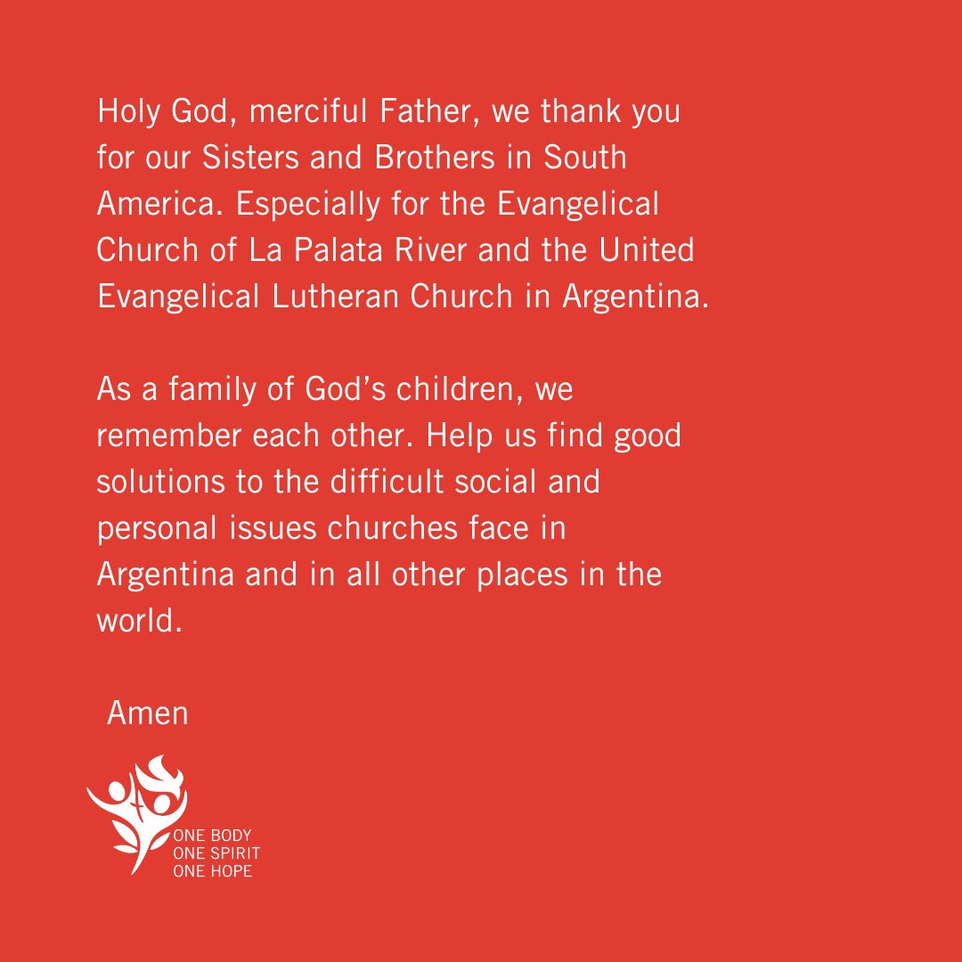 We are thankful to join <a href="/luteranie/">Luteranie</a> (ECACP) in prayer for Argentina. ECACP is hosting the 2023 LWF General Assembly in Kraków, Poland and prays for a LWF member churches each week. #LWFAssembly #Argentina #prayingtogether