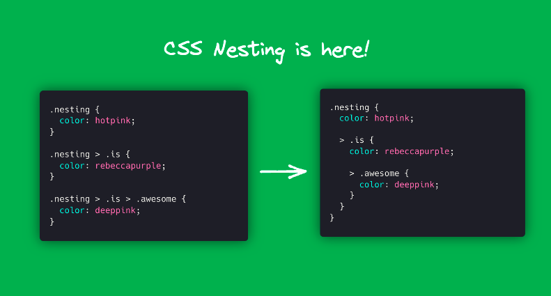 filrakowski's tweet photo. 🔥 CSS Nesting is now native! 🔥

Honestly, I can't believe that one of the coolest CSS features in YEARS was released without much attention from the dev community.

Nesting always felt more intuitive to me than long selectors. Now it's part of the spec 🚀 https://t.co/TL2x3B7MQe