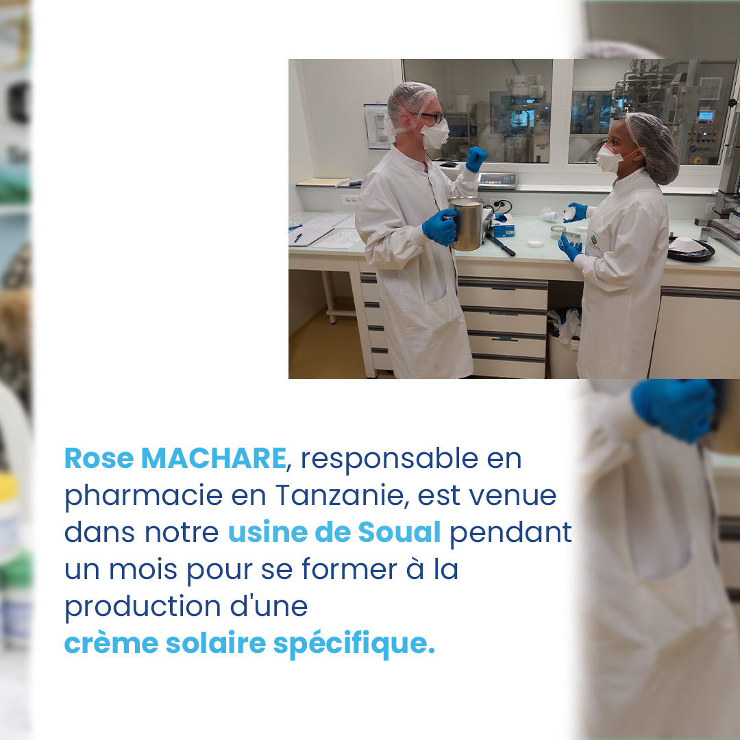 PierreFabre's tweet photo. Une collaboration internationale avec la @FondationPFabre ! ☀️
Rose Machare, responsable pharmacie en #Tanzanie, a été invitée par la Fondation dans notre usine de #Soual pour apprendre à produire notre crème solaire pour les personnes atteintes d’#albinisme.
#PierreFabre