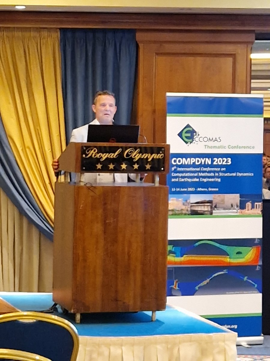 cimne's tweet photo. Javier Bonet (@DirectorCIMNE) gave a plenary lecture yesterday at #Compdyn2023 entitled "First order conservation law formulations in solid dynamics: applications to dynamic crack propagation, contact mechanics and stable SPH discretizations". https://t.co/syRR41WgNQ