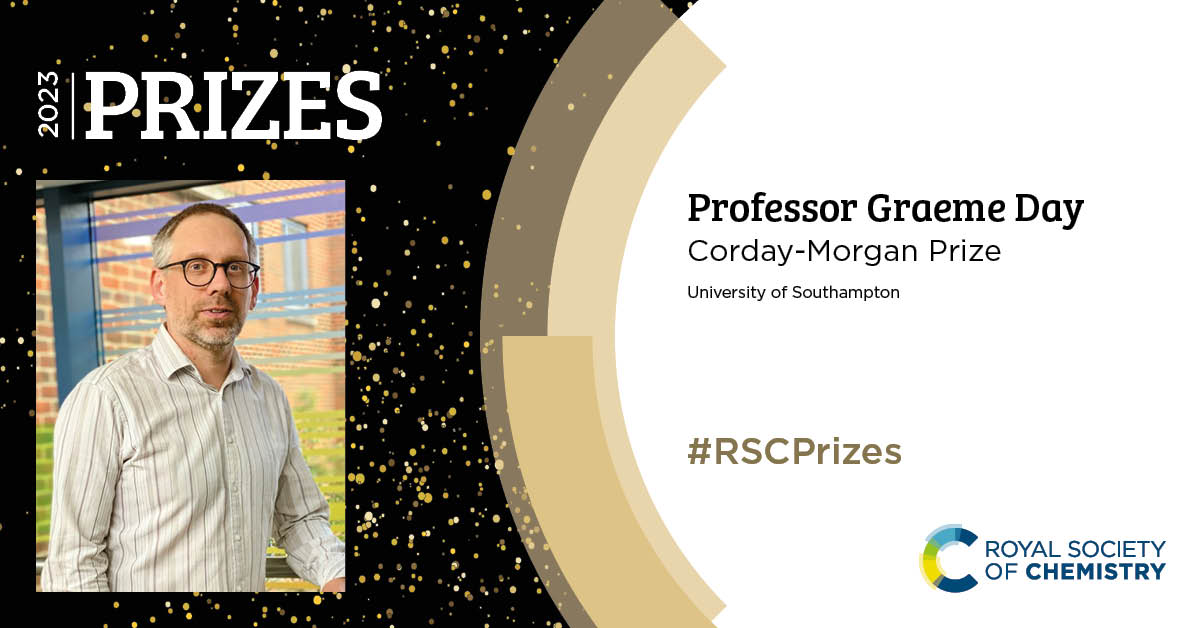 I'm honoured to be awarded the @RoySocChem Corday-Morgan Prize 'For pioneering the development of computational methods for guiding the discovery of functional molecular crystals.' 
A huge thanks to everyone in the research team, to colloborators & funders. 
#RSCPrizes