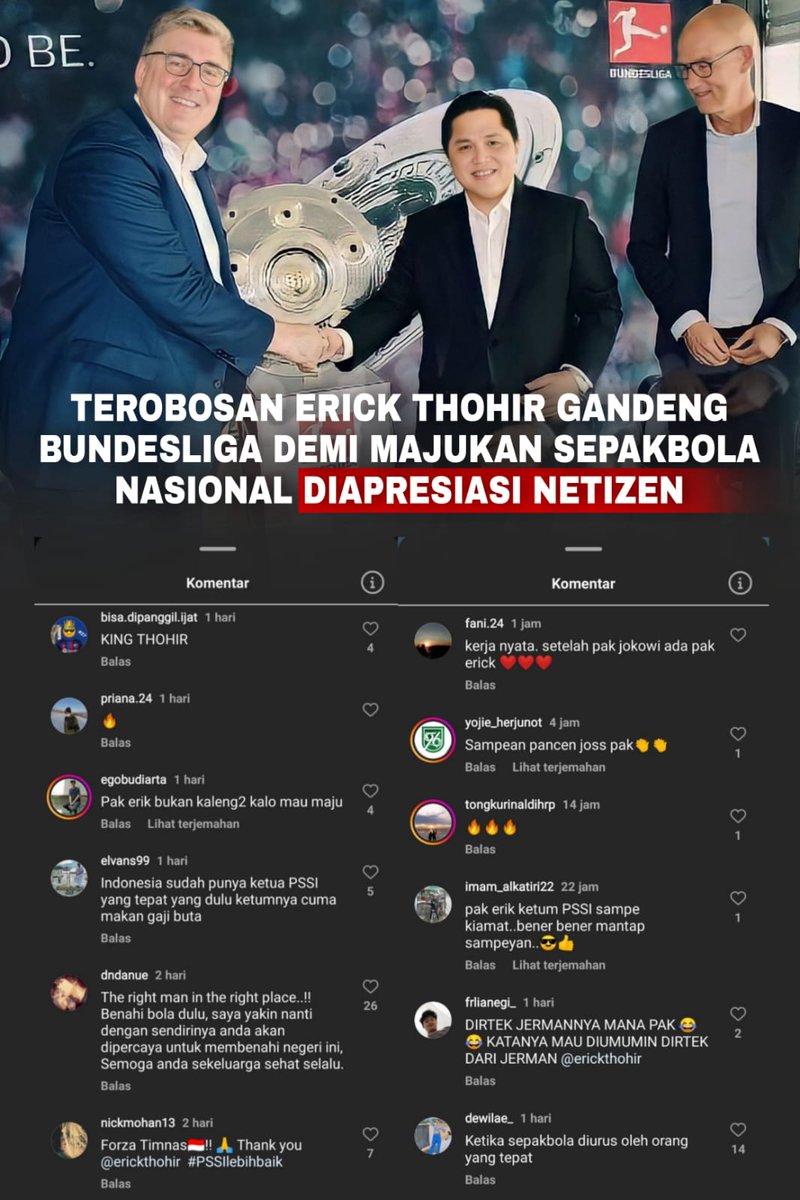 kakaaika06's tweet photo. Banyak pemain sepakbola asal Jerman yang top global, dgn adanya pak ET gandeng bundesliga asal negri tsb kuyakin Liga Terbaik ASEAN segera tercapai oleh timnas Indonesia
#ETBundesliga https://t.co/b6AD0JoeZG
