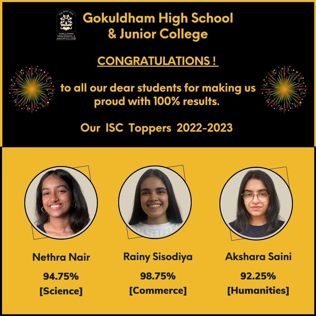 GoenkaTrust's tweet photo. 📷“Success comes from curiosity, concentration, perseverance and self-criticism.”
— Albert Einstein📷

Gokuldham High School and Junior College is proud to present their young achievers of the ICSE and ISC 2023 Board Examination.
Heartiest congratulations to all of them!
📷📷📷 https://t.co/dErxOpU9ZO