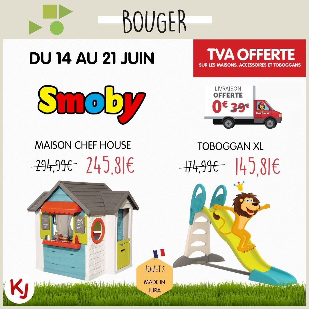 KingJouet_Fr's tweet photo. La quinzaine #Smoby bat son plein chez #KingJouet! Des maisons aux toboggans, équipez votre jardin avec les créations françaises de Smoby. 🏡
Profitez vite, la TVA et la livraison sont offertes jusqu'au 21 juin chez King Jouet ! 🚀 https://t.co/YOEJ9U3TPN