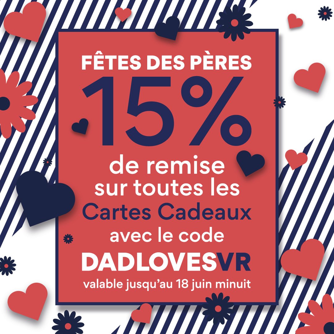 VirtualtimeVR's tweet image. Vous êtes toujours à la recherche du cadeau idéal pour la Fête des Peres ?
VirtualTime propose LE cadeau idéal : des Cartes Cadeaux pour des Voyages et Jeux en Réalité Virtuelle qui répondent à toutes les envies d’évasion des Papas. 
Bénéficiez de -15% avec le code DADLOVESVR