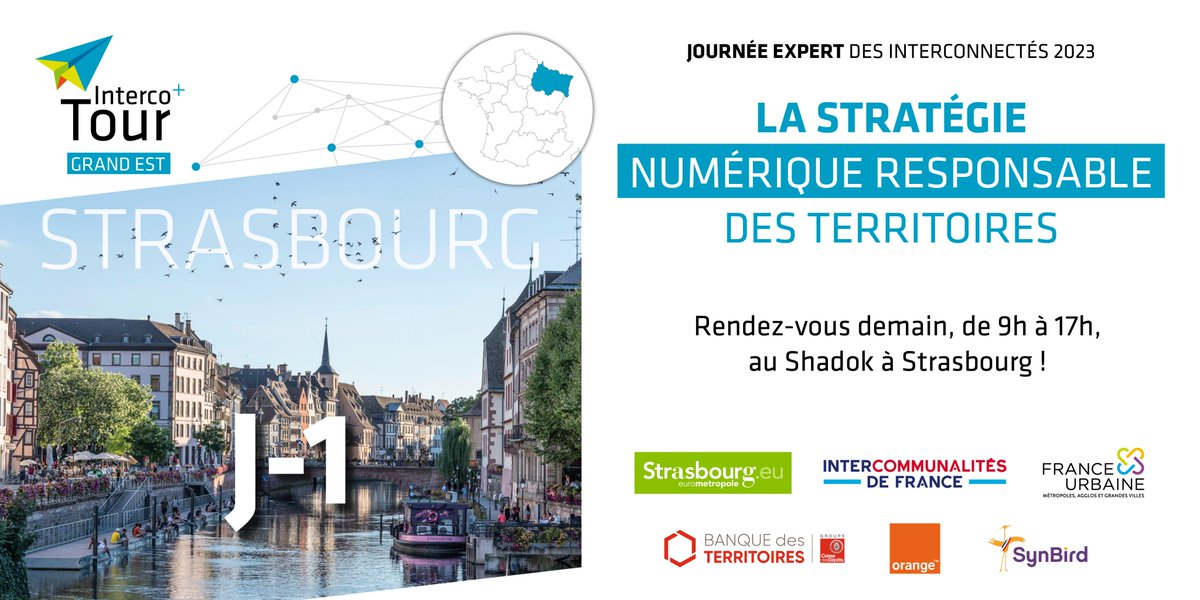 INTERCOnnectes's tweet photo. 🚀 J-1 avant l'#IntercoTOUR Grand Est à @strasbourg sur la thématique : "La stratégie #numériqueresponsable des #territoires"
Merci aux partenaires : @IntercoDeFrance @France_urbaine @BanqueDesTerr @OrangeGrandEst @SynBirdOfficiel
👉 Inscrivez-vous : https://t.co/ZD20PZIXYy https://t.co/InYJ77V7Of
