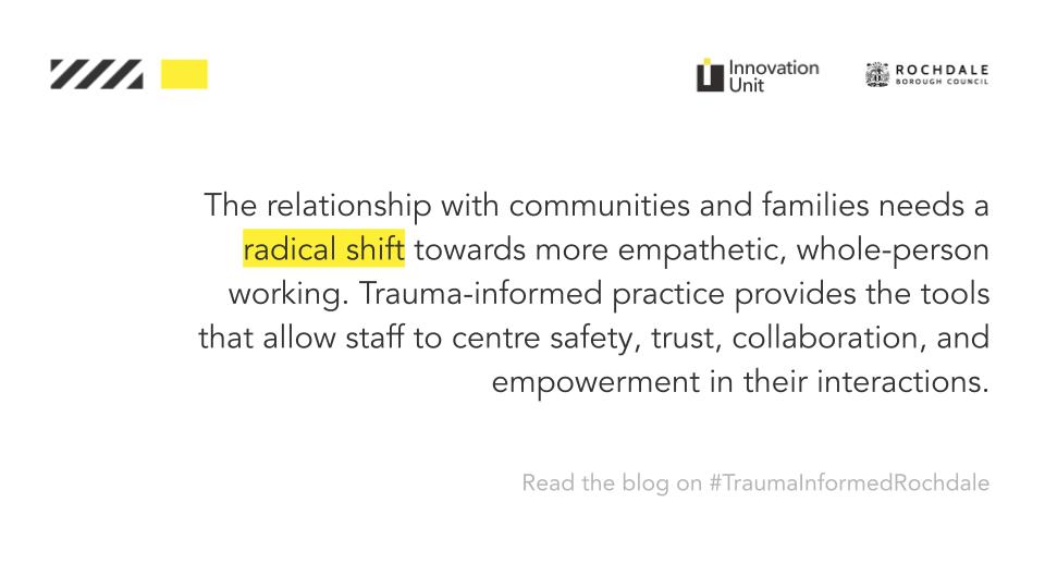 Trauma-informed practice recognises and responds to trauma, making people feel heard, valued, and understood.

Learn about how we’ve been helping <a href="/rochdalecouncil/">Rochdale Borough Council</a> and partners establish a #TraumaInformedRochdale: bit.ly/traumainformed… 👈🏾💭🎯