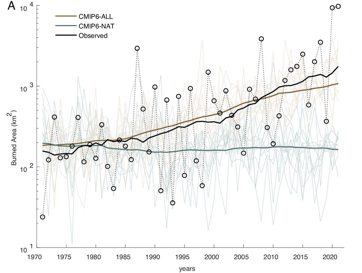 Our new study in @PNASNews shows that anthropogenic climate change is the major driver of the increase in summer forest fires in California, and the coming decades are likely to be worse: pnas.org/doi/10.1073/pn…… #climatechange #wildfires