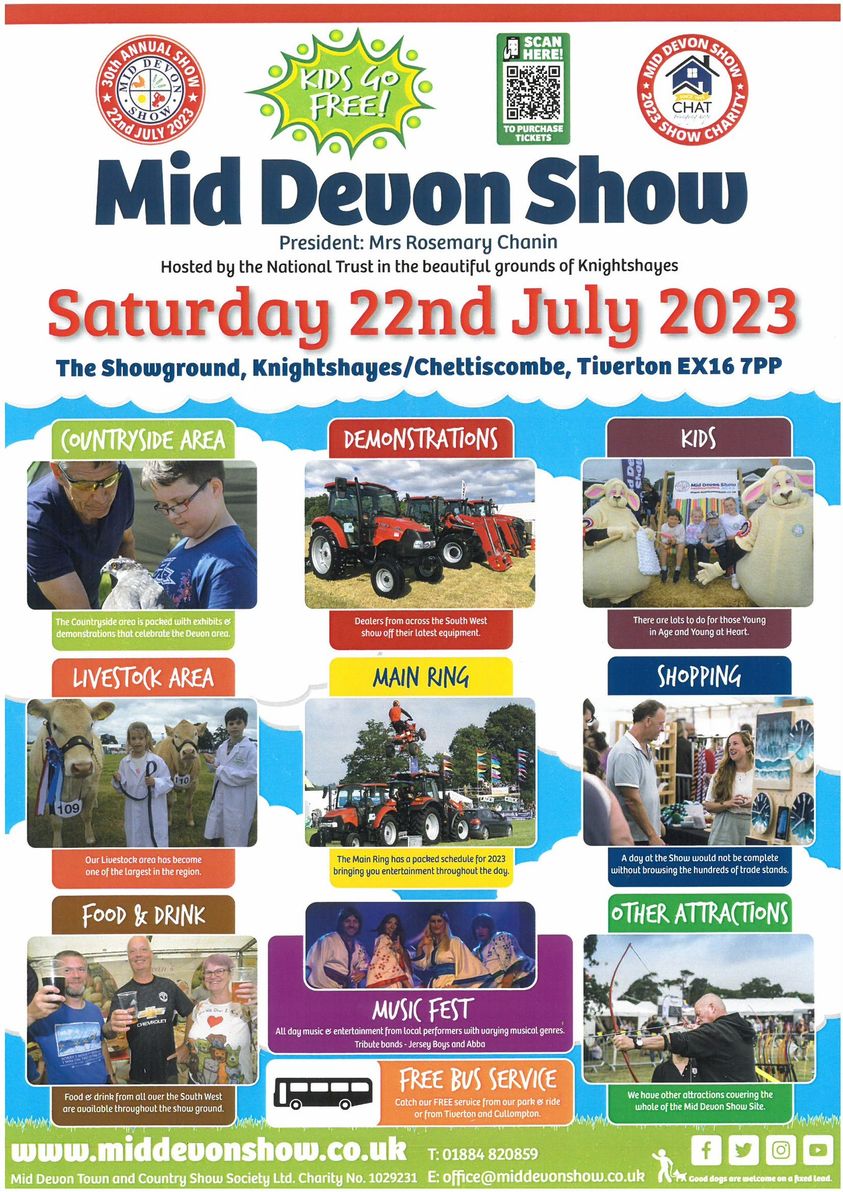 🐮🐷🐔🐎🐑🚜
Mid Devon Show tickets now on sale at the Taunton Visitor Centre!!!
📍Knightshayes
📅Saturday 22nd July 8.30am – 5.30pm
🎫Advance Adult Tickets £18.00 / On The Gate £20.00
Children 15 &amp; under FREE (no ticket required)
More info⬇
visitsomerset.co.uk/.../mid-devon-… See less
