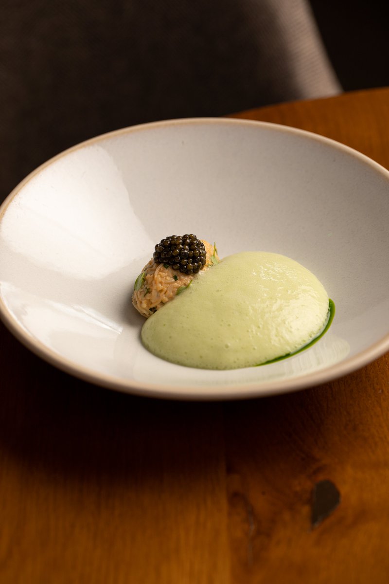 PentonbridgeInn's tweet photo. We're delighted to share the dishes past &amp; new from our tasting menu.

✨ Cornish Brown Crab, Vichyssoise, Exmoor Caviar
✨ Vadouvan Spiced North Sea Halibut, Asparagus,
Brown Shrimp
✨ Cumbrian Texel Lamb, Stuffed Morel, Carrot,
Tarragon
✨ Baked Amalfi Lemon Custard, Pistachio https://t.co/NjCiOUVfxN