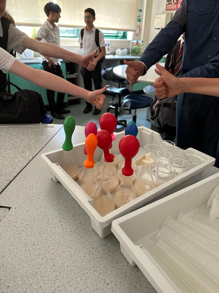 Year 8 giving a thumbs up to successful anaerobic respiration of yeast this morning #Biology #anaerobicrespiration #practicalbiology
