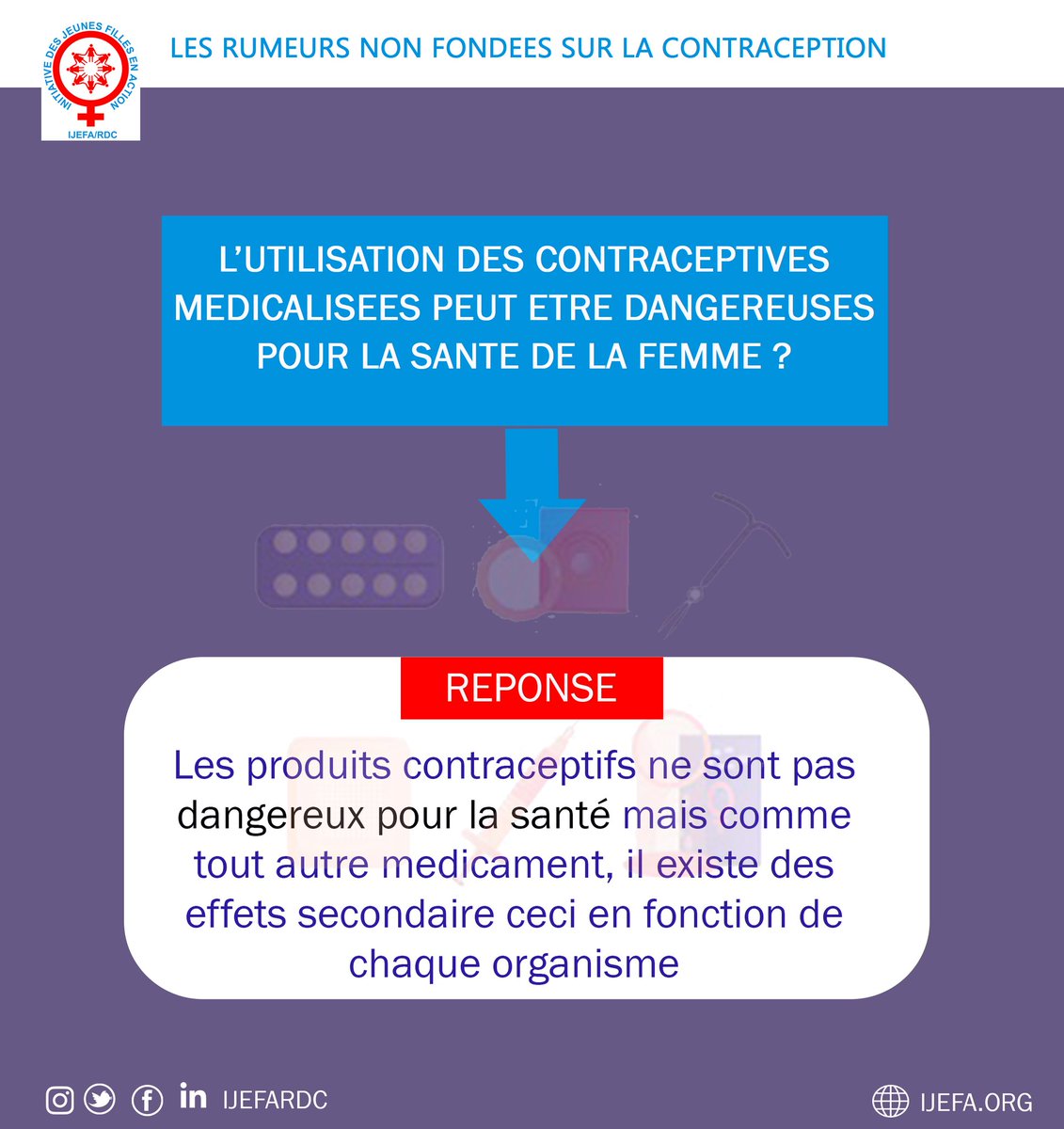 IjefaRdc's tweet photo. Les méthodes contraceptives sont avantageuses pour le bien être de la femme, de l'enfant, du couple et la famille
Cependant bien de rumeurs constituent des freins et des obstacles.
Des rumeurs sans fondement mais ancrées
@CodyfaRdc2020 @themamanetwork @amplifyfund @SAAFfund https://t.co/DW5zEI9Ytf