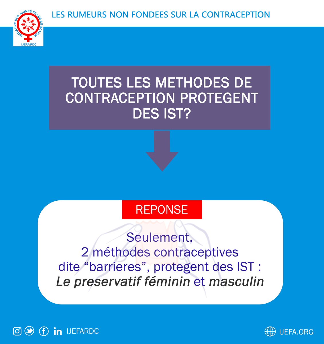 IjefaRdc's tweet photo. Les méthodes contraceptives sont avantageuses pour le bien être de la femme, de l'enfant, du couple et la famille
Cependant bien de rumeurs constituent des freins et des obstacles.
Des rumeurs sans fondement mais ancrées
@CodyfaRdc2020 @themamanetwork @amplifyfund @SAAFfund https://t.co/DW5zEI9Ytf
