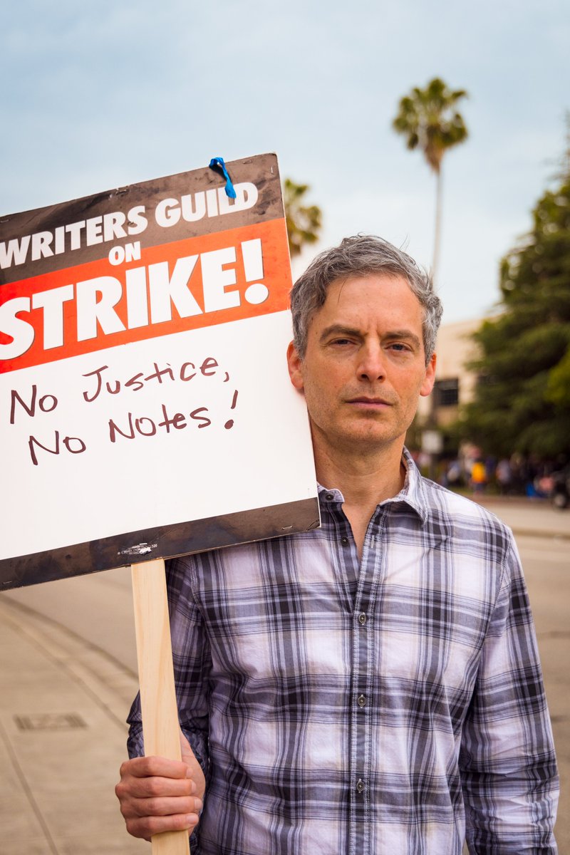 "I'd give you a quote but my writers are on strike." #WGAStrike #WGAStrong #JustinKirk