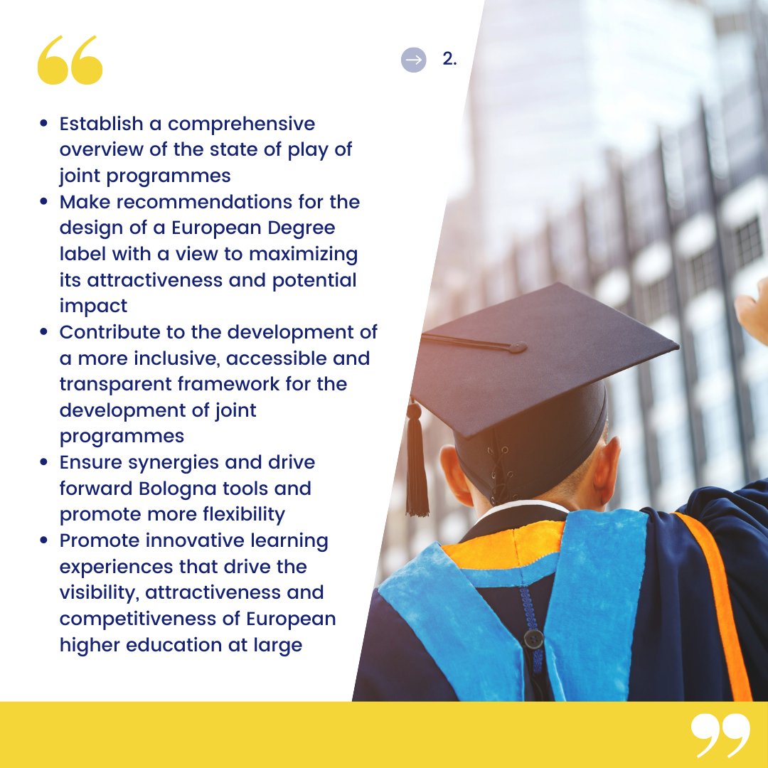 💡What do you need to know about the ED-AFFICHE project?  This consortium brings together 6⃣ European University Alliances with extensive experience in developing &amp; implementing joint programmes and a strong common vision of the #EuropeanDegree. 
Check out our goals! 📷 👇