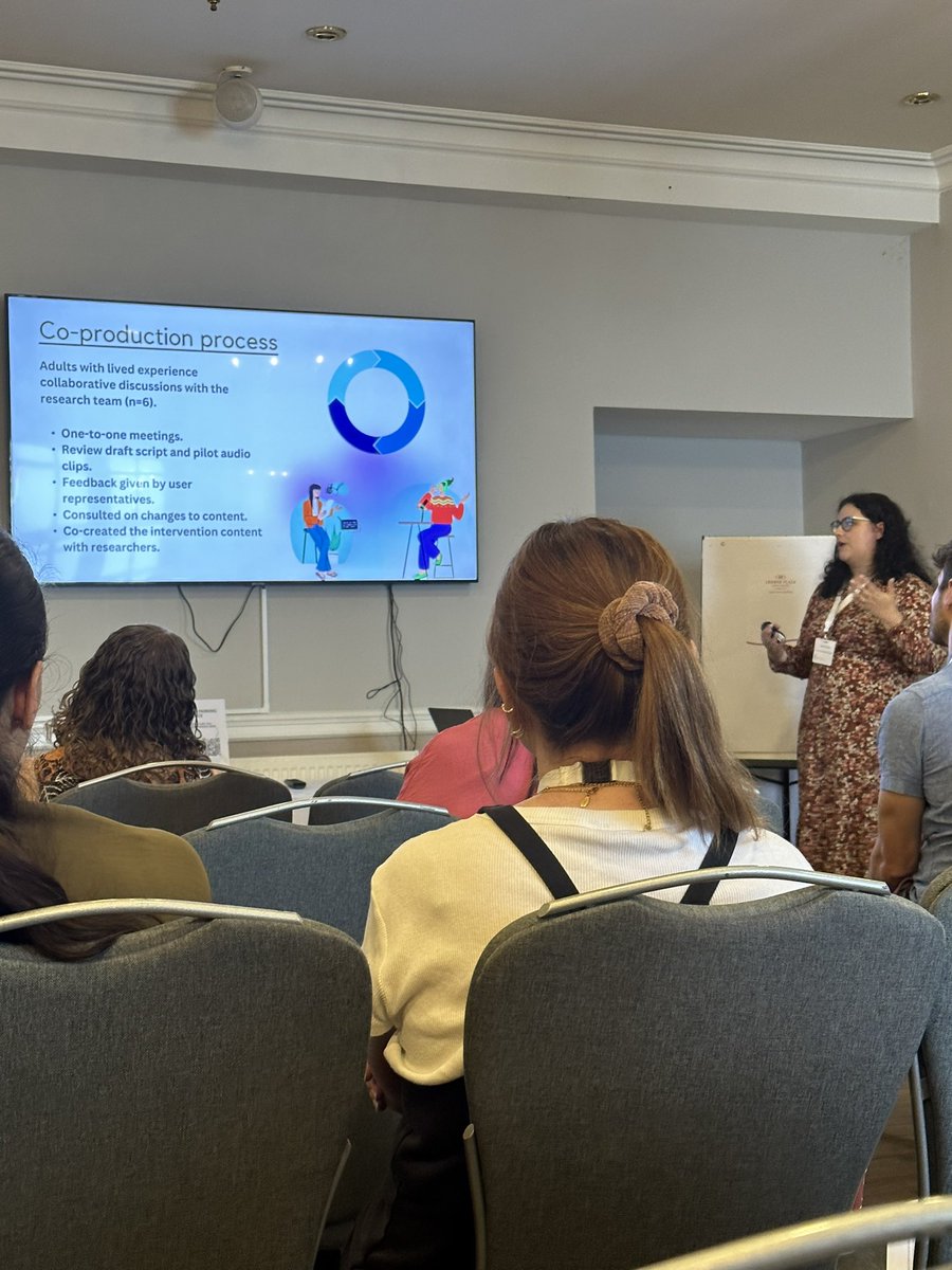 Next up is <a href="/Maia_Thornton_/">Dr Maia Thornton</a> discussing intervention development in sensitive topics; development of a co-produced ACT-based podcast intervention on intimacy and romantic relationships for adults with a visible difference, really interesting work! <a href="/divhealthpsych/">BPS DHP</a> #dhpconf