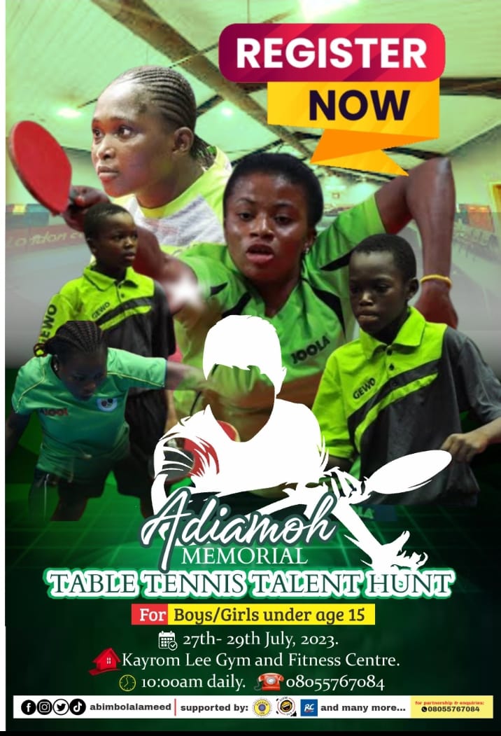 It's finally here. The table tennis talent hunt for under 15 male and female. 16 players in the two categories (32 altogether) Early registration is an advantage.  For registration and partnership: call 08055767084 of mail : lameed82@gmail.com 
#AdiamohTTTH #EGesports