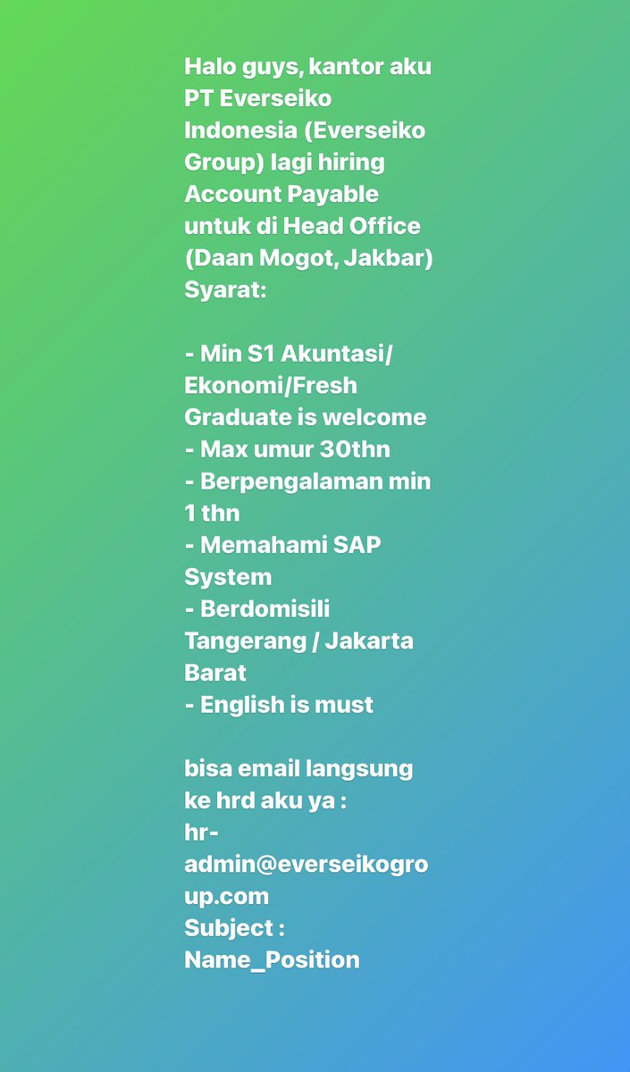 Kantor aku lg hiring ni guys!!!
Bantu retweet n like ya @ezash @hrdbacot 

#lokercot #lokerjakarta