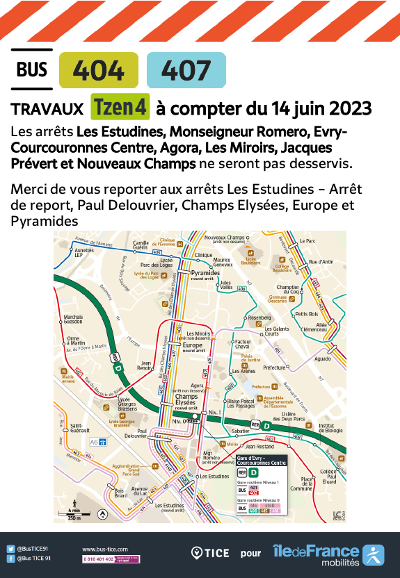 EvryEss_IDFM's tweet photo. #InfoTrafic A partir du 14 juin 2023, les lignes #bus403, #bus404, #bus405, #bus407, #bus453 desserviront les arrêts de report situés sur le boulevard des Champs Elysées dans les deux directions. https://t.co/B5eMk2zxvm
